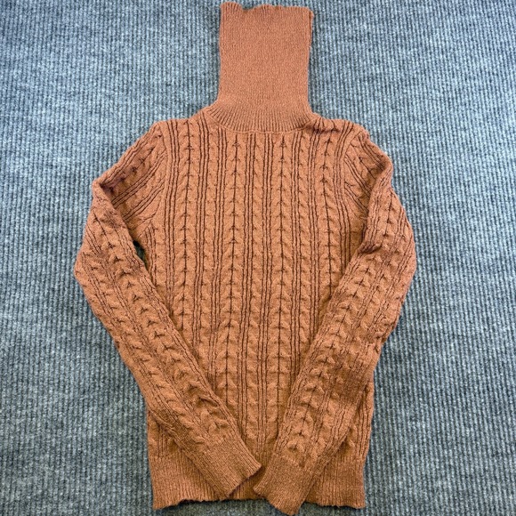 Shein Womens Cable Knit Turtleneck Sweater Brown Long Sleeve Size M - Picture 2 of 8